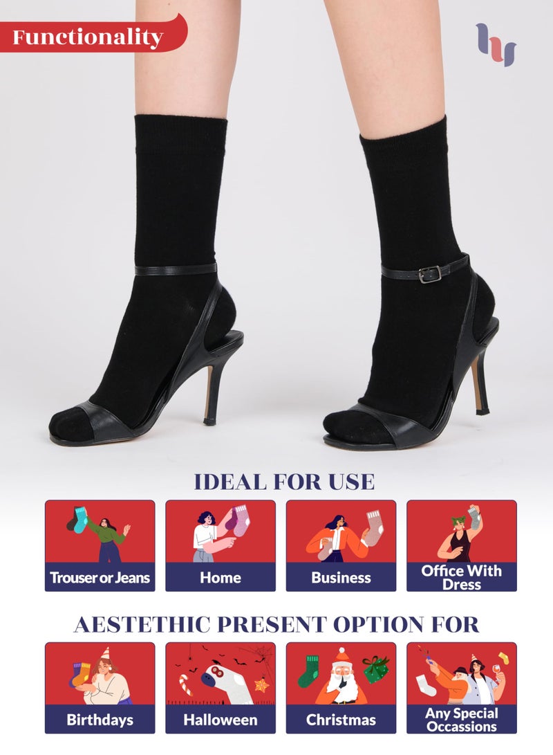 Hugh Ugoli Women Rayon Dress Socks, Extremely Soft Thin Crew Socks for Business, Trouser & Casual, Non-Binding & Breathable, Black, 3 Pairs, Shoe Size: 6-9 - Image 5